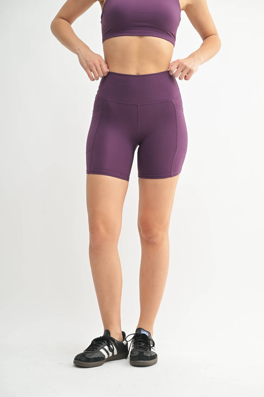 Merlot Performance Sculpt Pocket Biker Shorts