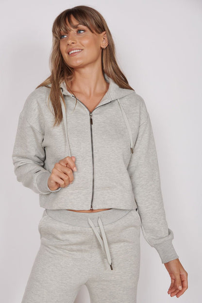 Rosa Light Grey Zip Through Cropped Hoodie